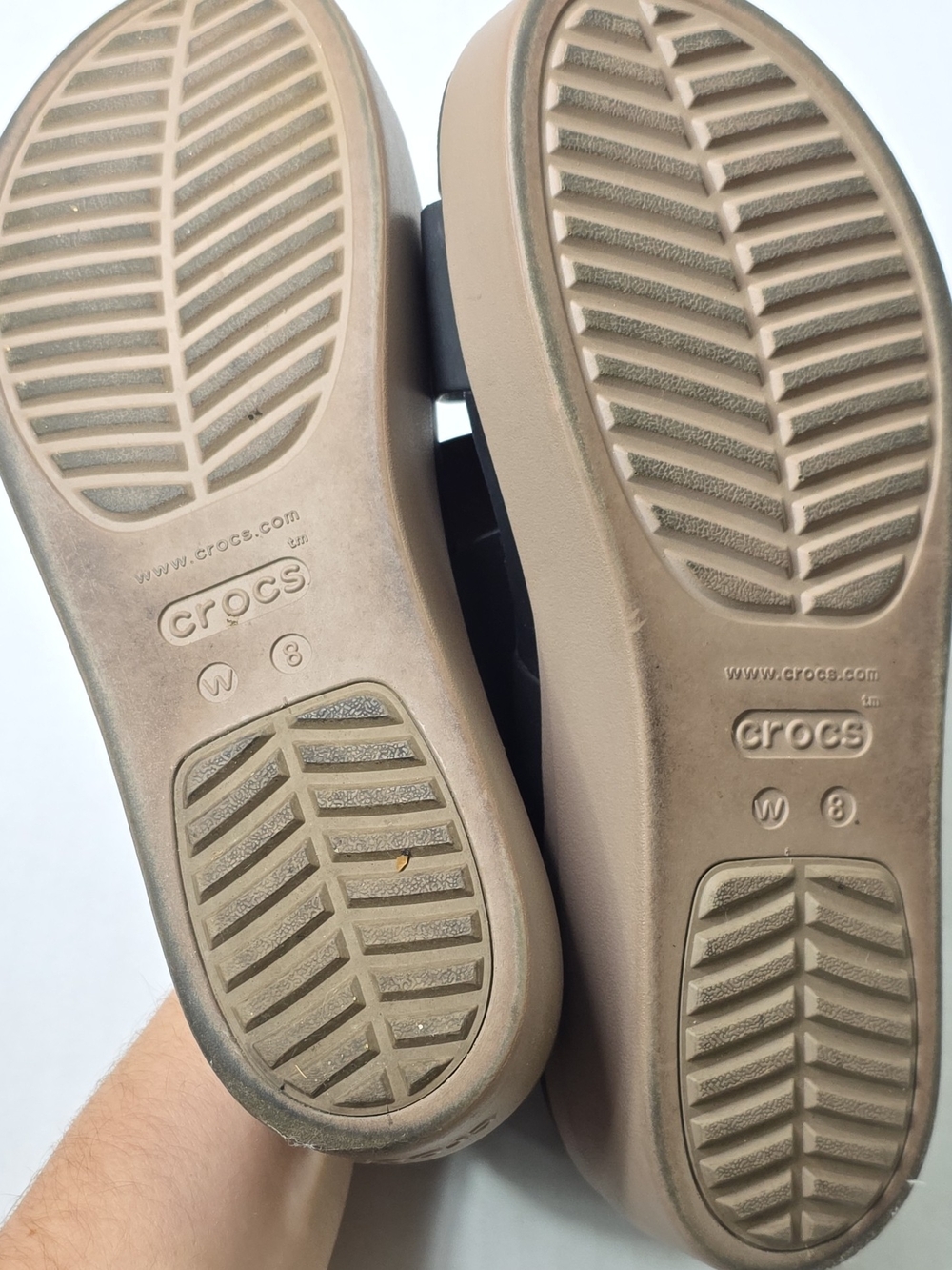 CROCS Black Sandal with Tan Platform Sole - Picture 3 of 4